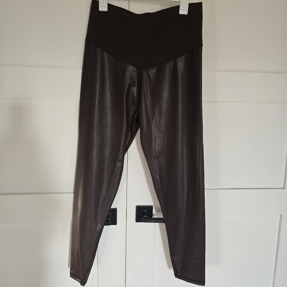 Gap Dark Brown Vegan Leather Maternity Leggings Size M